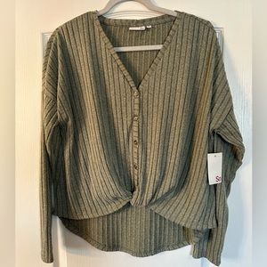 SO green long sleeve top with tie front
